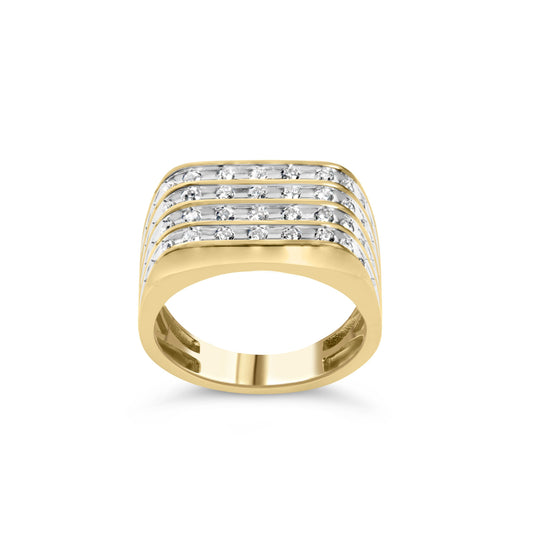 Men's ring 10K yellow gold with 1.00 cttw diamonds in a multi-row band on Tampa Home & Garden Store