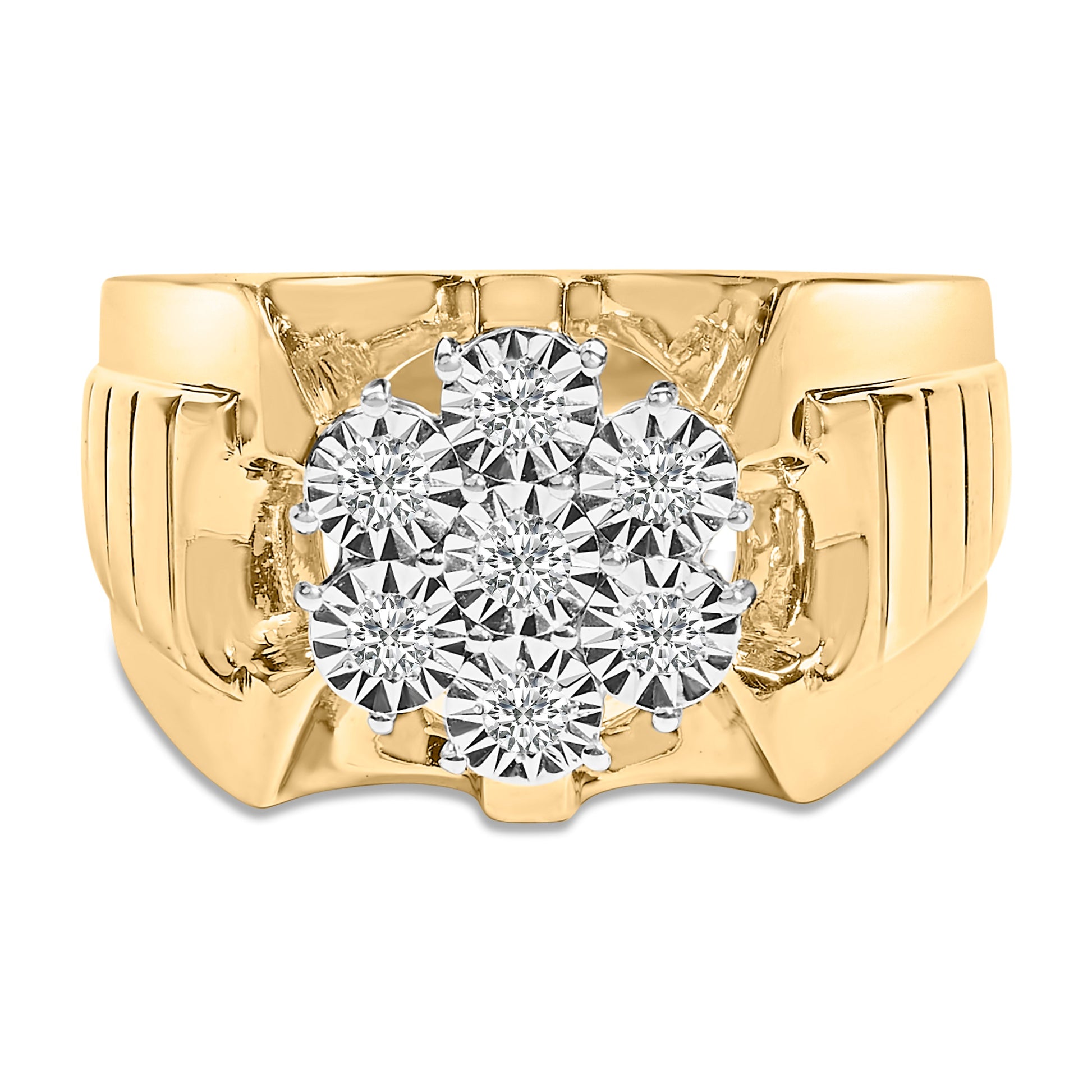 Men's 14K yellow gold plated sterling silver floral diamond cluster ring with 1/3 cttw diamonds by Bids.com on Tampa Home & Garden Store