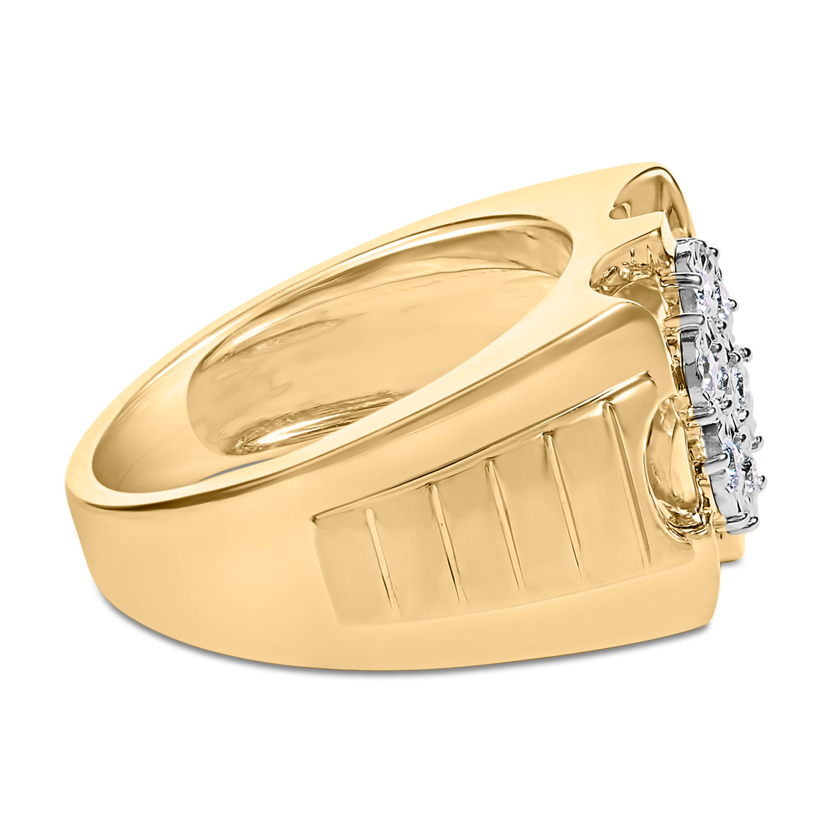 Men's yellow gold plated .925 sterling silver ring with Miracle-Set floral diamond cluster on Tampa Home & Garden Store