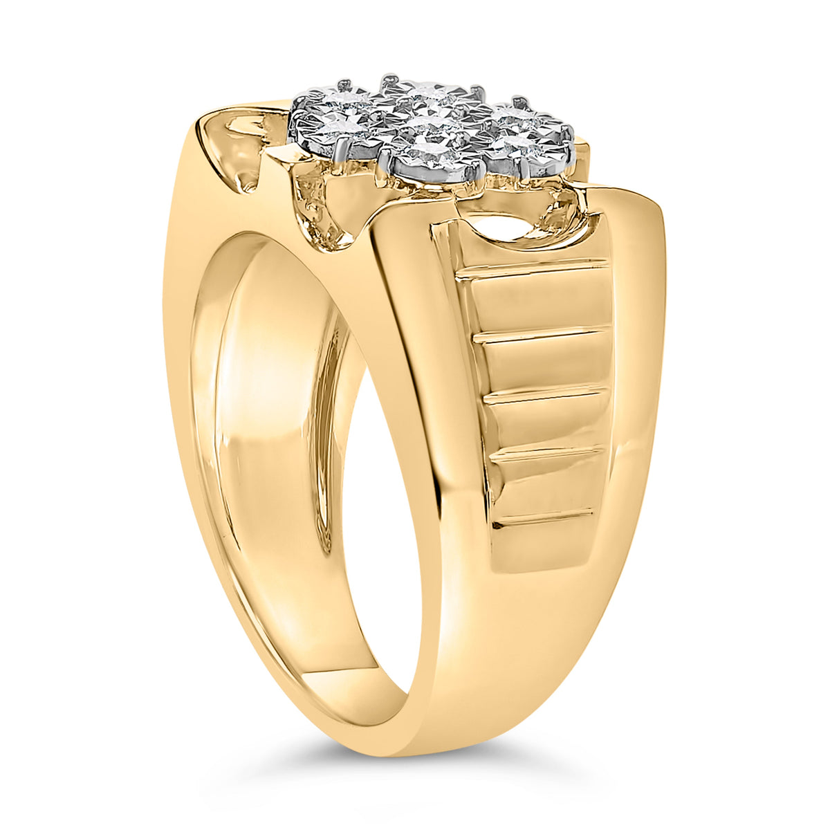 Men's 1/3 Cttw floral diamond cluster ring, 14K yellow gold plated .925 silver, size 10 on Tampa Home & Garden Store