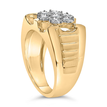 Men's 1/3 Cttw floral diamond cluster ring, 14K yellow gold plated .925 silver, size 10 on Tampa Home & Garden Store
