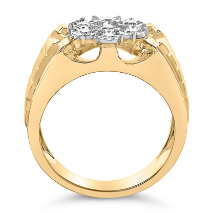 Men's yellow gold plated ring with a silver floral diamond cluster on top by Bids.com on Tampa Home & Garden Store