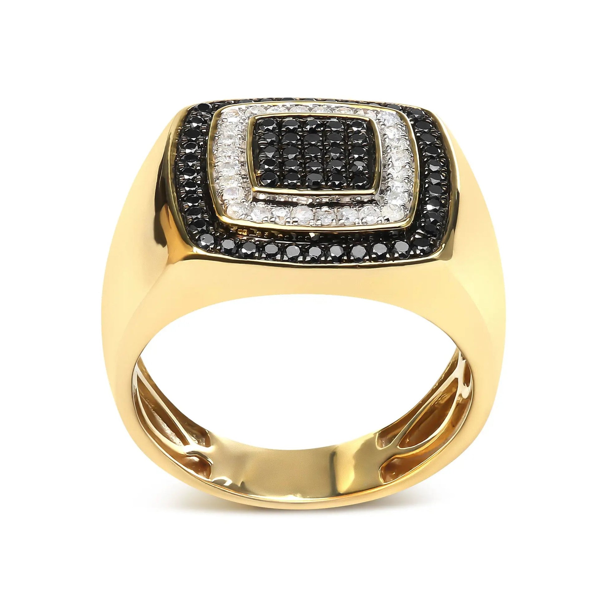 Men's 10K yellow gold ring with black treated and white diamonds, pave center, size 10 on Tampa Home & Garden Store