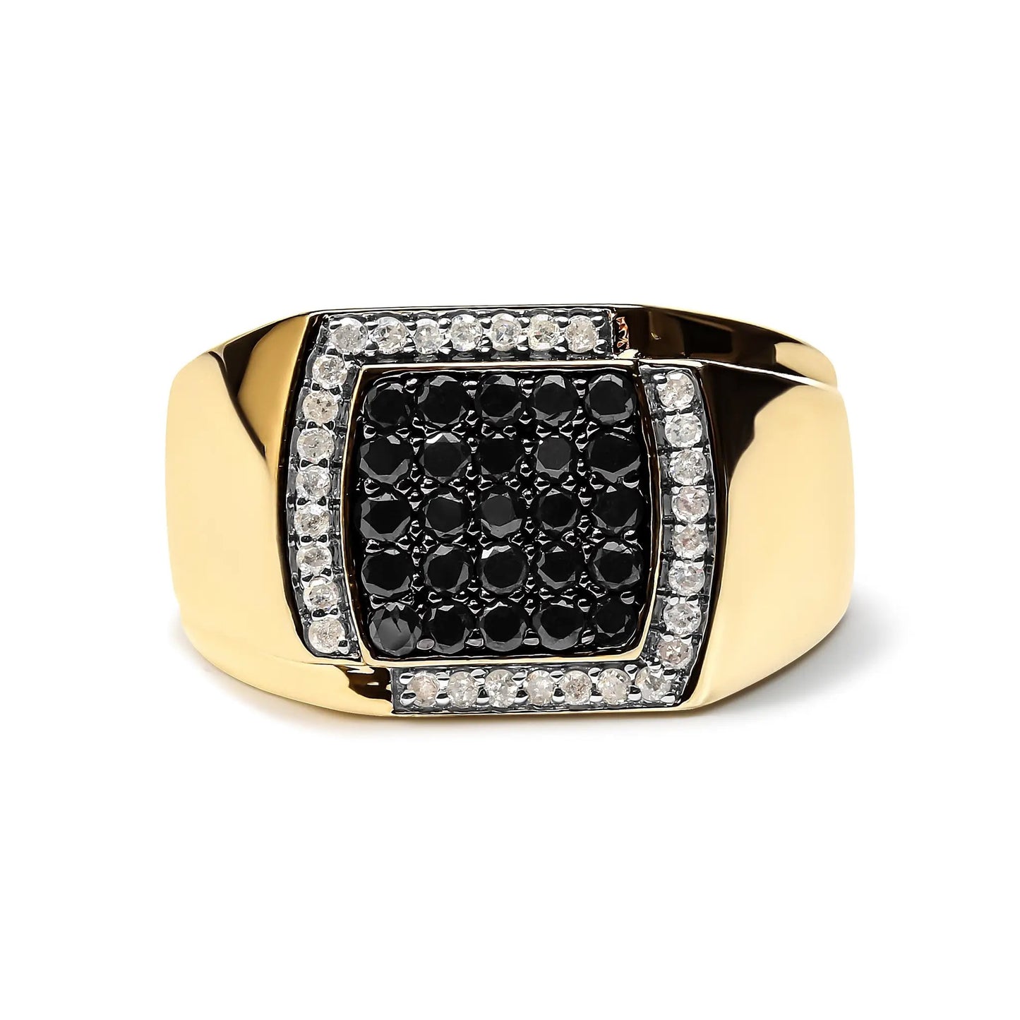 Men's 10K yellow gold ring with a square black and white diamond cushion cluster, size 10.5 on Tampa Home & Garden Store