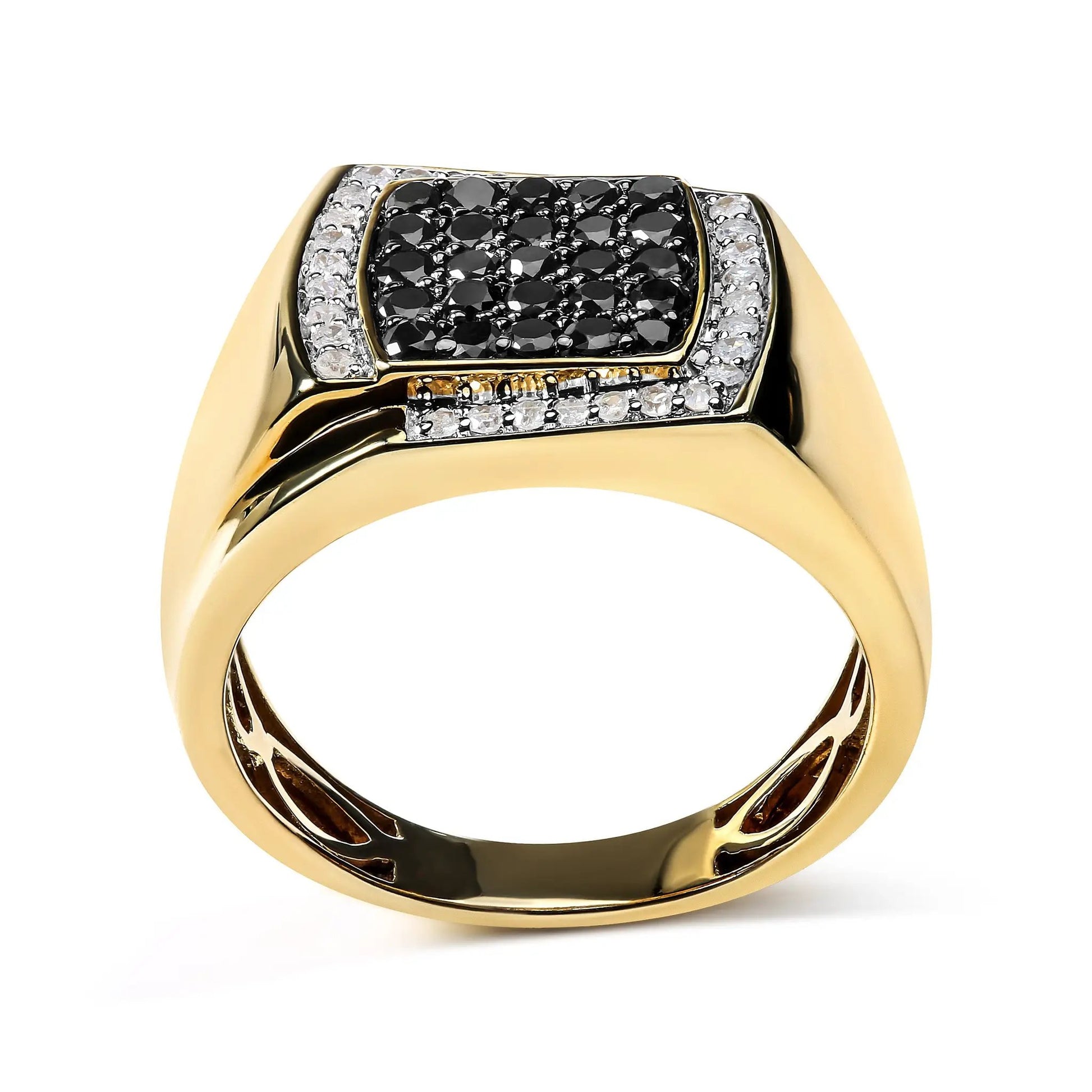 Men's 10K yellow gold ring with black diamond cushion cluster surrounded by white diamonds on Tampa Home & Garden Store