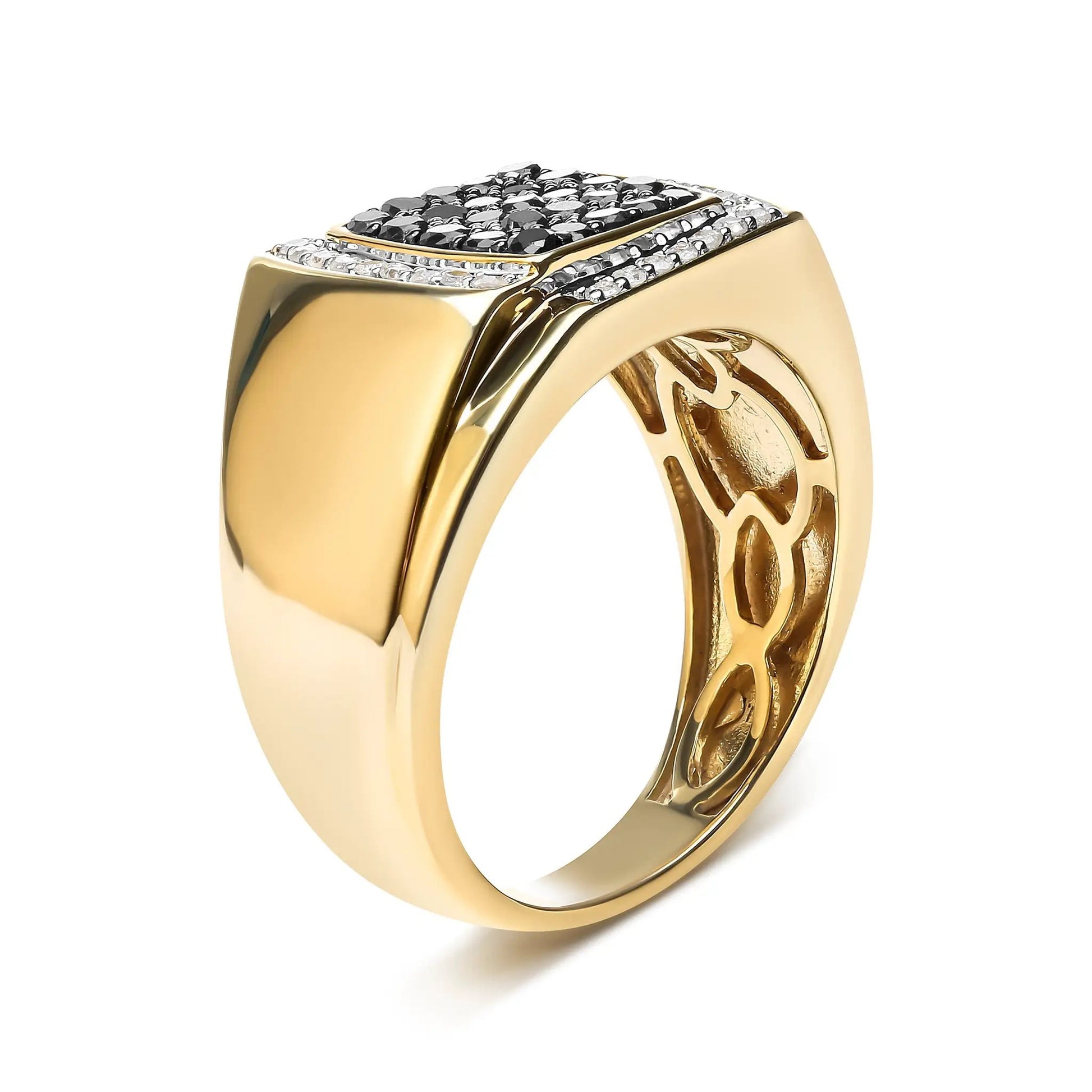 Men's 10K yellow gold ring with black and white cushion cluster diamonds size 10.5 on Tampa Home & Garden Store