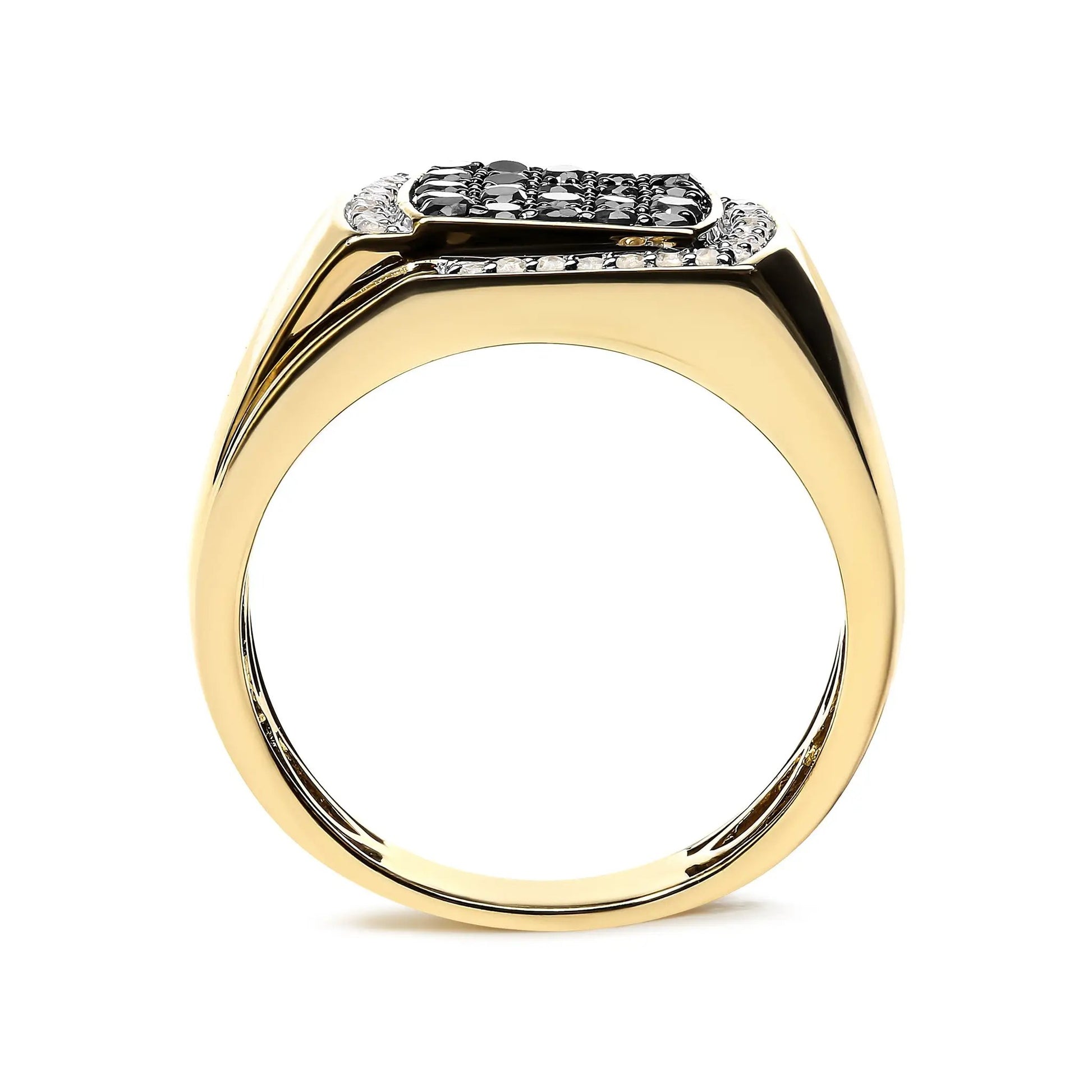Men's 10K yellow gold ring with a black and white diamond cushion cluster on Tampa Home & Garden Store