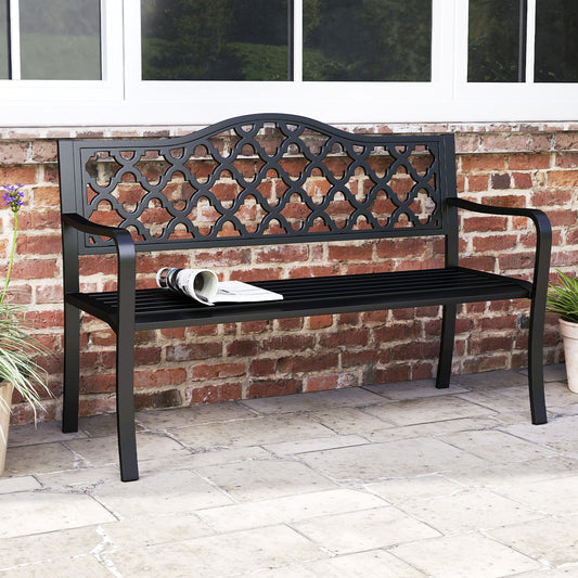 50.5 Inch Patio Bench with Curved Armrests for 2-3 People-Black - Tampa Home & Garden Store