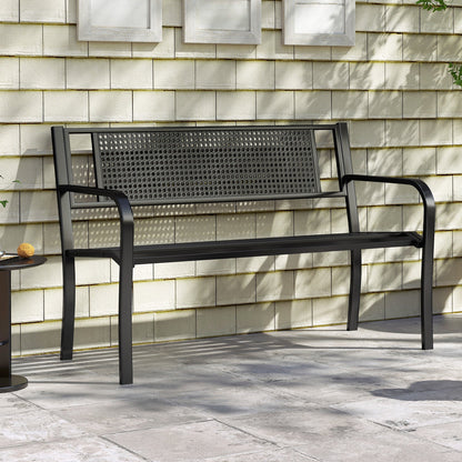 50 Inches Garden Bench with Patterned Backrest and Curved Armrests-Black - Tampa Home & Garden Store