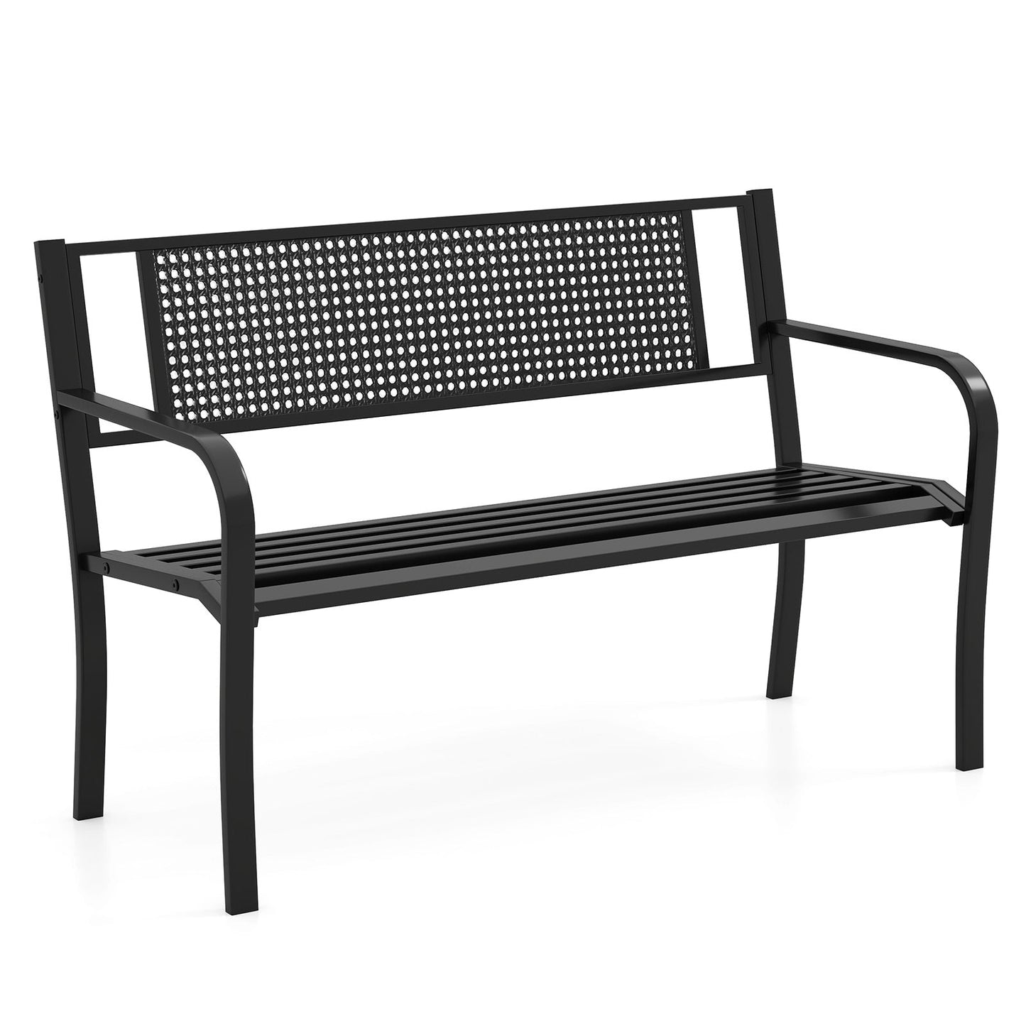 50 Inches Garden Bench with Patterned Backrest and Curved Armrests-Black - Tampa Home & Garden Store