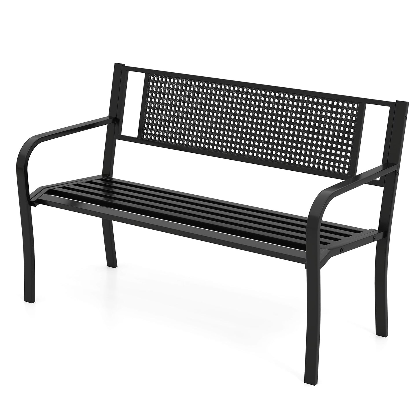 50 Inches Garden Bench with Patterned Backrest and Curved Armrests-Black - Tampa Home & Garden Store