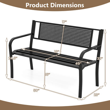 50 Inches Garden Bench with Patterned Backrest and Curved Armrests-Black - Tampa Home & Garden Store