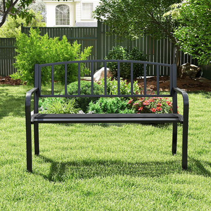 50 Inches Outdoor Garden Bench with Slatted Backrest and Curved Armrests-Black - Tampa Home & Garden Store