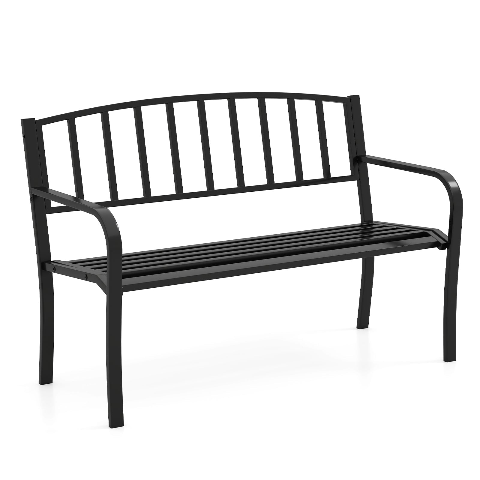50 Inches Outdoor Garden Bench with Slatted Backrest and Curved Armrests-Black - Tampa Home & Garden Store