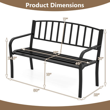 50 Inches Outdoor Garden Bench with Slatted Backrest and Curved Armrests-Black - Tampa Home & Garden Store