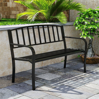 50 Inches Outdoor Garden Bench with Slatted Backrest and Curved Armrests-Black - Tampa Home & Garden Store
