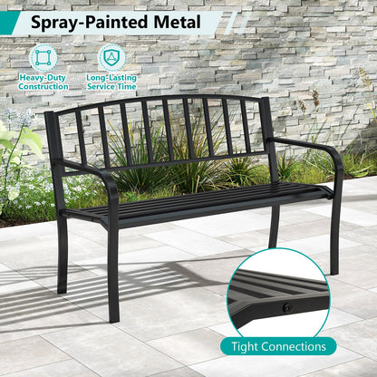 50 Inches Outdoor Garden Bench with Slatted Backrest and Curved Armrests-Black - Tampa Home & Garden Store