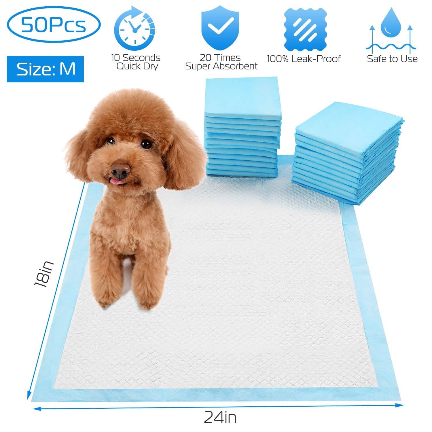 50-Piece Dog Training Pads blue DailySale pet supplies, super absorbent mats on Tampa Home & Garden Store
