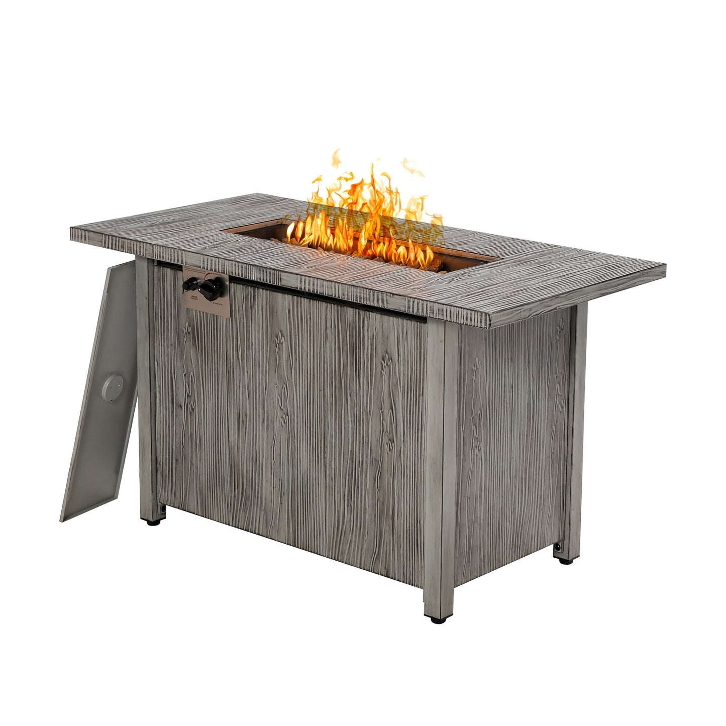 Mesa fogata de propano de 43 pulgadas y 50,000 BTU con tapa removible, gris