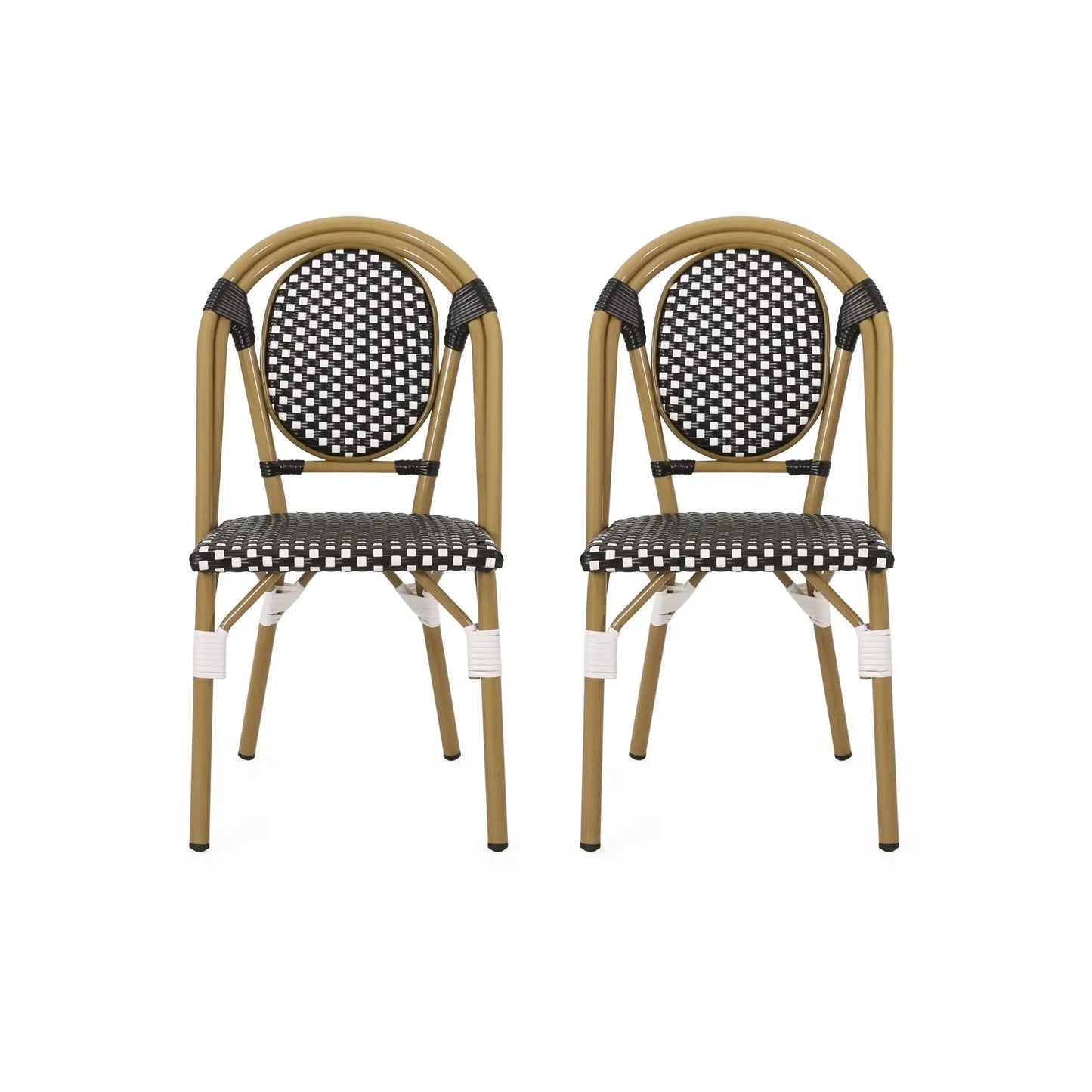 Outdoor rattan and aluminum French Bistro chair set, pair with black-white seats, HouseOfZazla on Tampa Home & Garden Store
