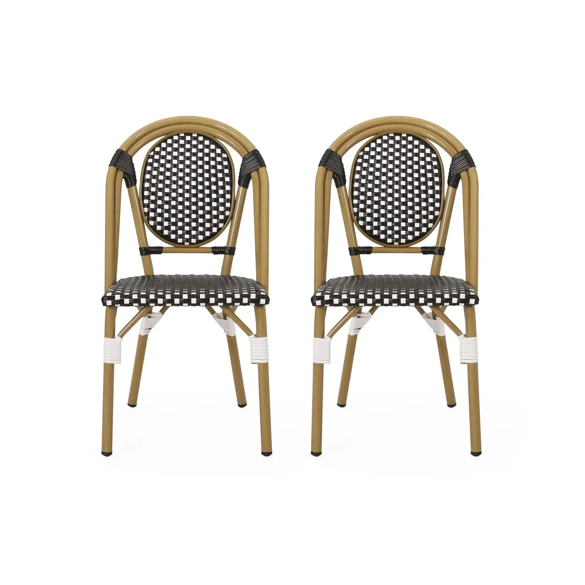 Outdoor rattan and aluminum French Bistro chair set, pair with black-white seats, HouseOfZazla on Tampa Home & Garden Store