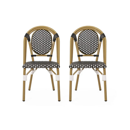 Outdoor rattan and aluminum French Bistro chair set, pair with black-white seats, HouseOfZazla on Tampa Home & Garden Store