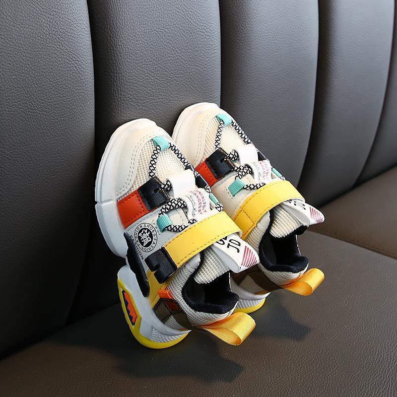 Stevvex baby walking sneakers pair with yellow straps, breathable mesh and panels, non-slip sole on Tampa Home & Garden Store