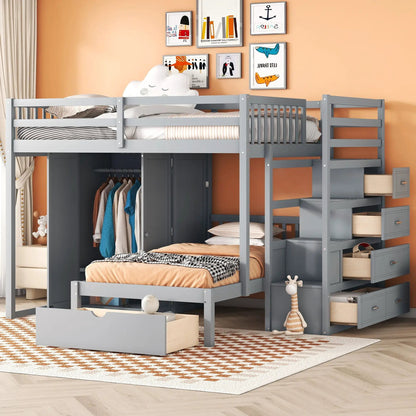 Bunk Bed With Wardrobe and Drawers Full Size