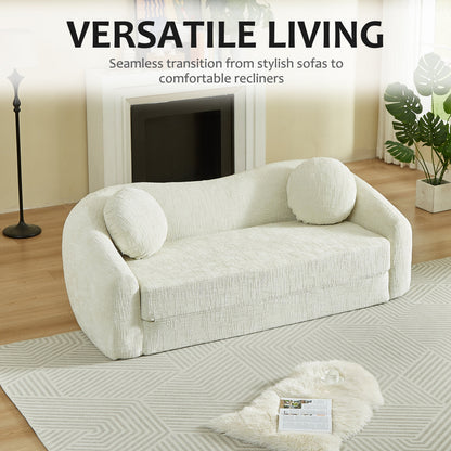 86 Inch Curved Chenille Sofa Bed and Recliner