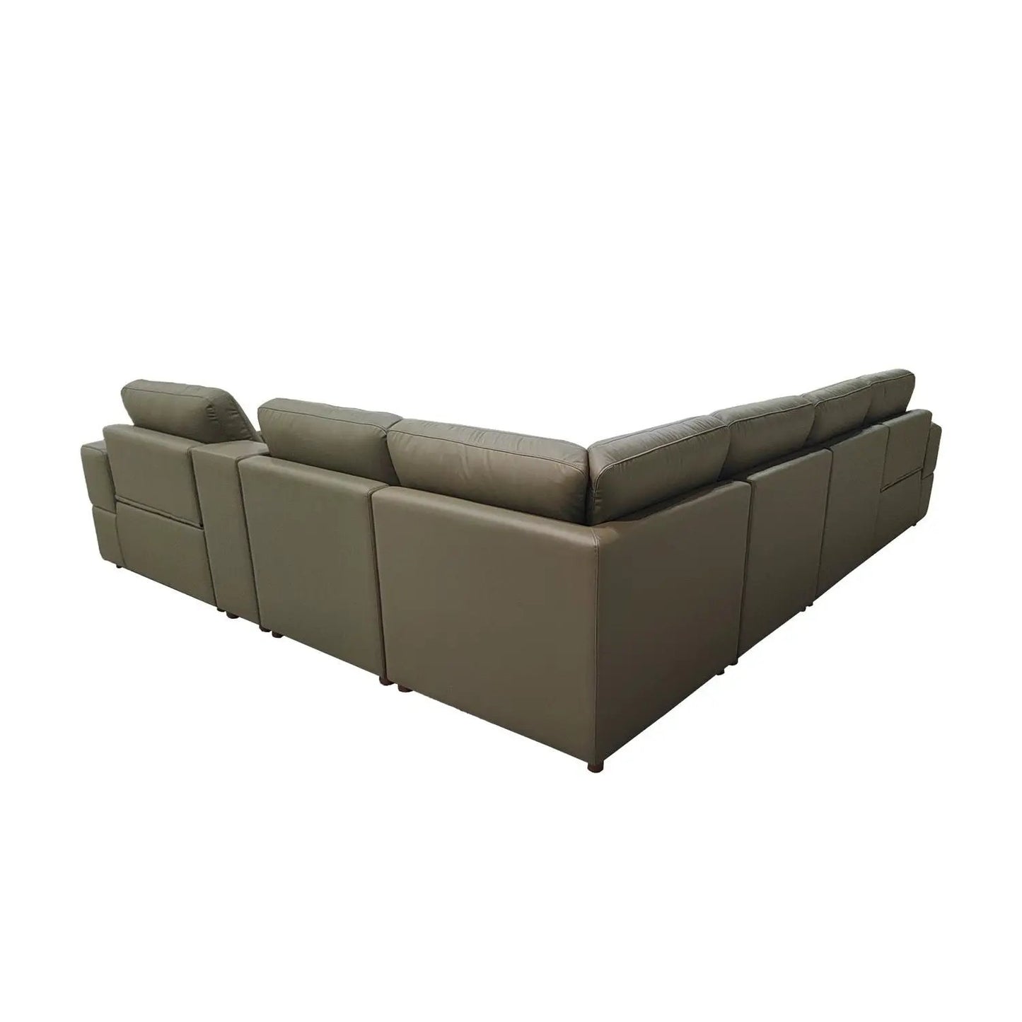 Upholstered large arms sectional with recliner seats in olive-brown leather by Unique Piece on Tampa Home & Garden Store
