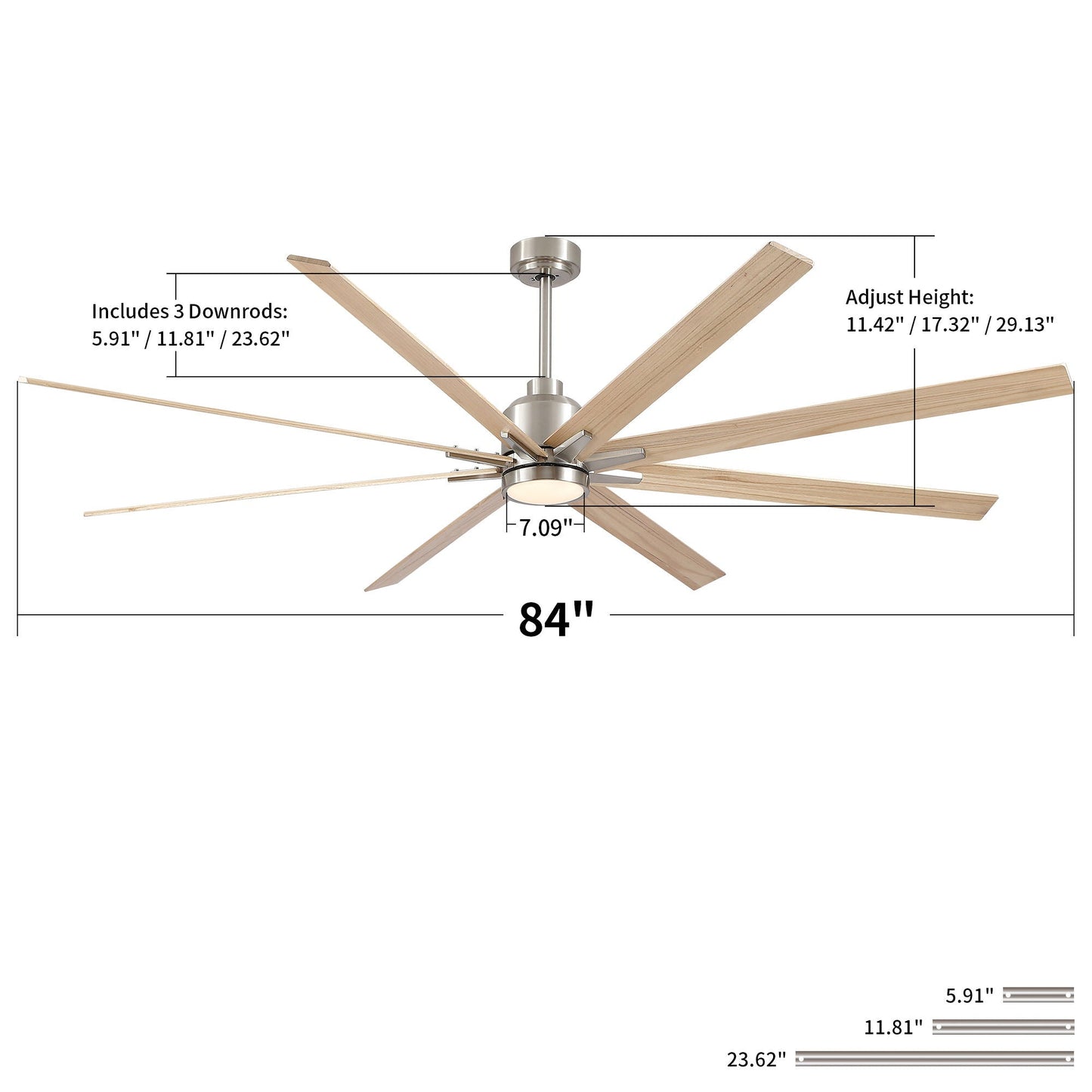 Oversized ceiling fan with 8 wood blades, dimmable LED light, remote control, 84" span HouseOfZazla on Tampa Home & Garden Store