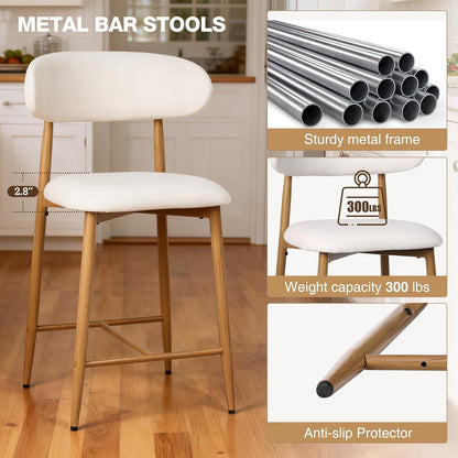 Set of Upholstered Counter Bar Stools for Kitchen