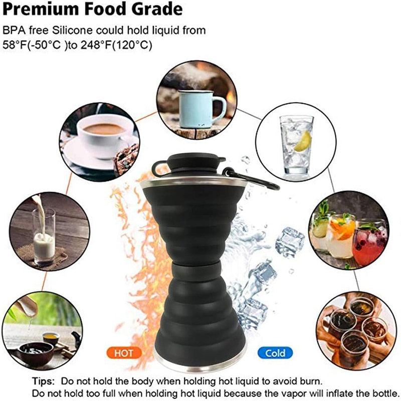500ML silicone foldable water bottle Stevvex black BPA free leak proof portable for travel on Tampa Home & Garden Store