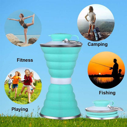 Stevvex 500ml silicone foldable water bottle turquoise, leakproof BPA-free for outdoor travel on Tampa Home & Garden Store