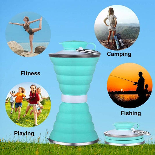 Stevvex 500ml silicone foldable water bottle turquoise, leakproof BPA-free for outdoor travel on Tampa Home & Garden Store