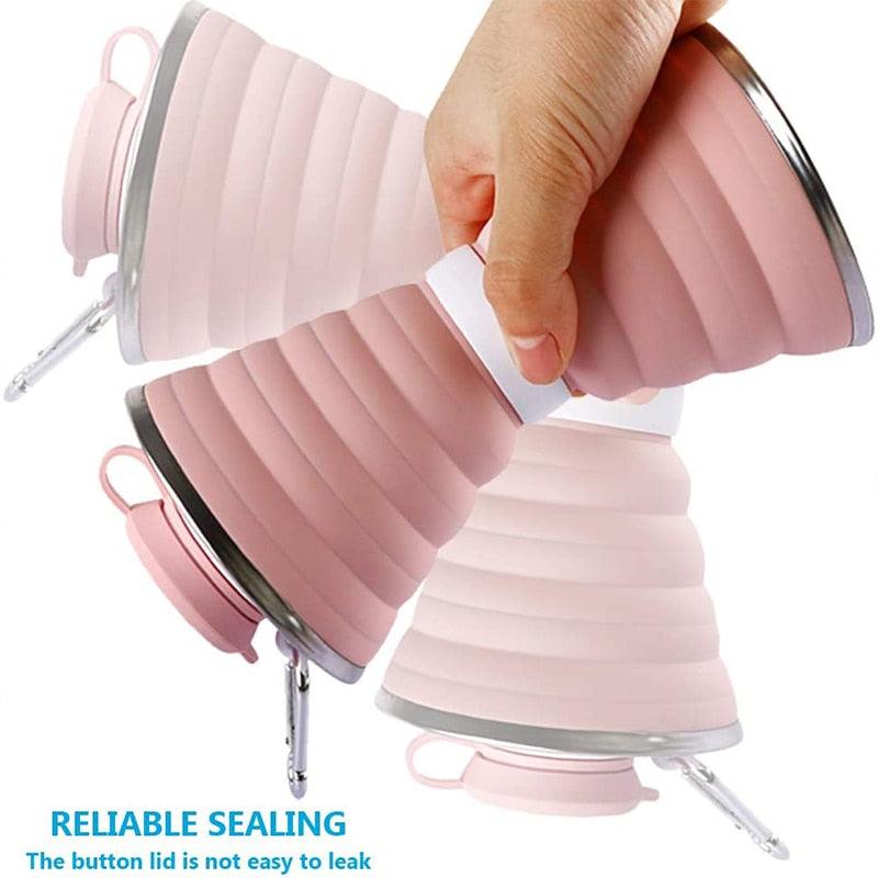 Stevvex 500ml foldable silicone water bottle, pink, leakproof, portable with carabiner, BPA free on Tampa Home & Garden Store