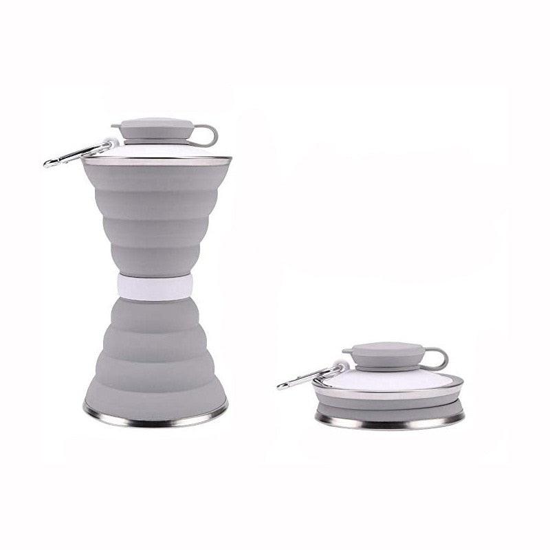 500ml silicone foldable grey water bottle with metal base and cap Stevvex on Tampa Home & Garden Store