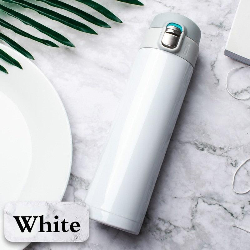 Stevvex 500ml white stainless steel vacuum flask with leak-proof bounce-cover lid on Tampa Home & Garden Store