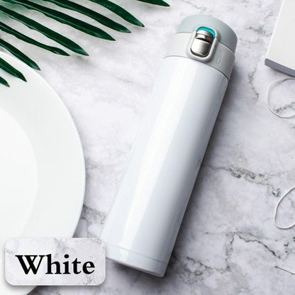 Stevvex 500ml white stainless steel vacuum flask with leak-proof bounce-cover lid on Tampa Home & Garden Store
