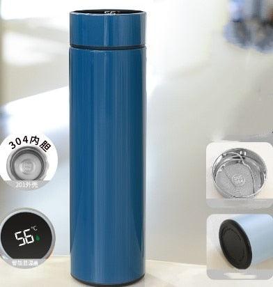 Stevvex 500ml stainless steel thermos bottle with temperature display blue finish on Tampa Home & Garden Store