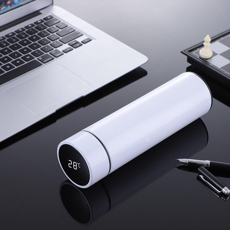 Water bottle 500ml Stevvex white 304 stainless steel with temp display on Tampa Home & Garden Store
