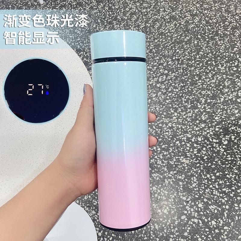 Stevvex 500ml stainless steel blue-pink gradient thermos with smart temperature display on Tampa Home & Garden Store