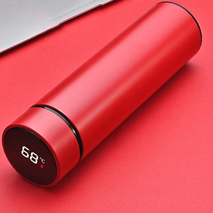 Stevvex 500ml red stainless steel thermos with digital temp display on lid on Tampa Home & Garden Store
