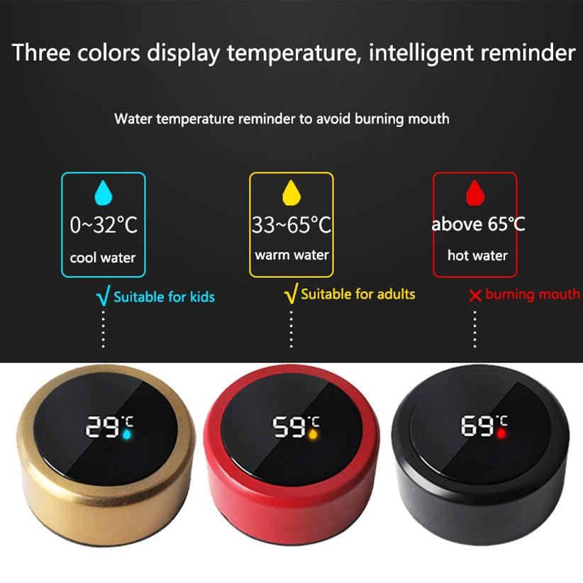 Stevvex 500ml stainless steel intelligent thermos with touch temperature display three color variants shown on Tampa Home & Garden Store