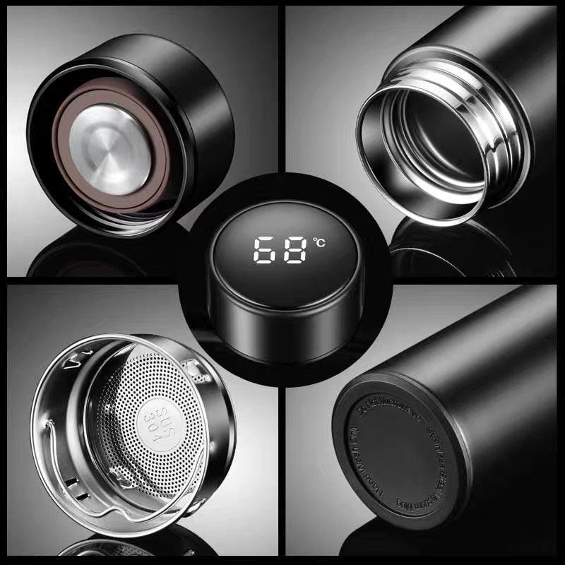500ml Stevvex black stainless steel insulated water bottle with intelligent touch display on Tampa Home & Garden Store