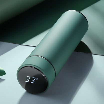 Stevvex 500ml stainless steel thermos with intelligent touch display green finish on Tampa Home & Garden Store