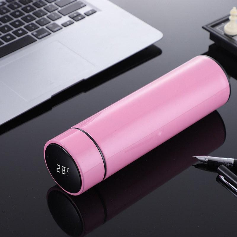 Pink 500ml Stevvex stainless steel insulated bottle with intelligent temperature display on Tampa Home & Garden Store