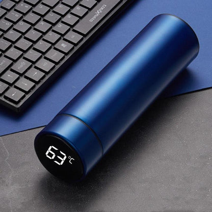 500ml Stevvex stainless steel vacuum water bottle with intelligent temperature display blue on Tampa Home & Garden Store