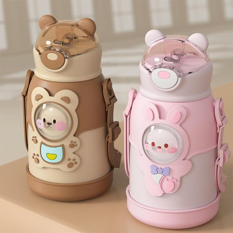 Two 500ml stainless steel kids water bottles with bear and bunny cartoon designs by Stevvex on Tampa Home & Garden Store