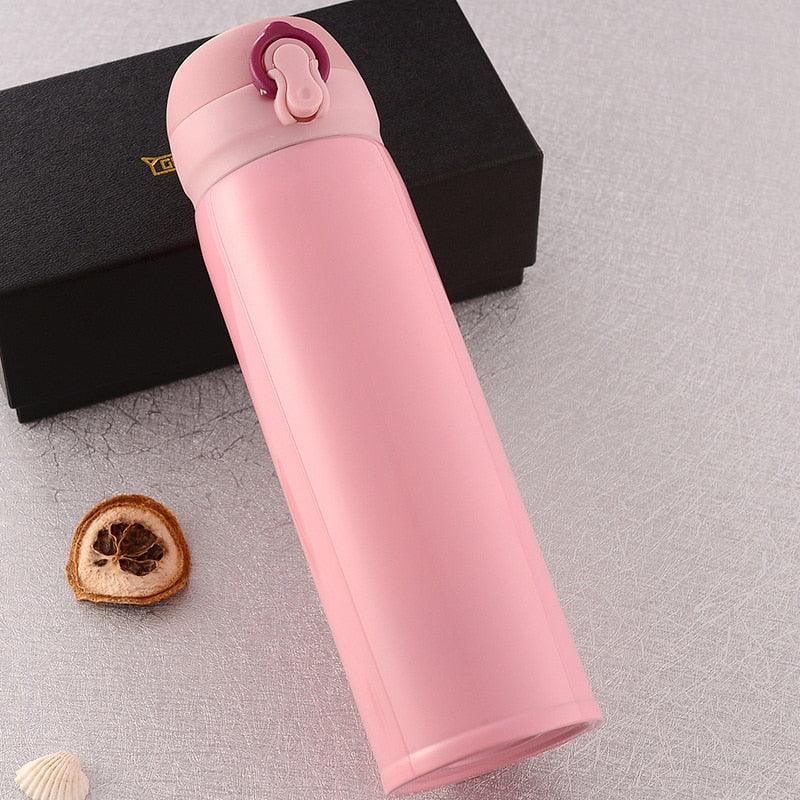 Stevvex 500ml pink stainless steel vacuum insulated thermos bottle with bouncing lid on Tampa Home & Garden Store